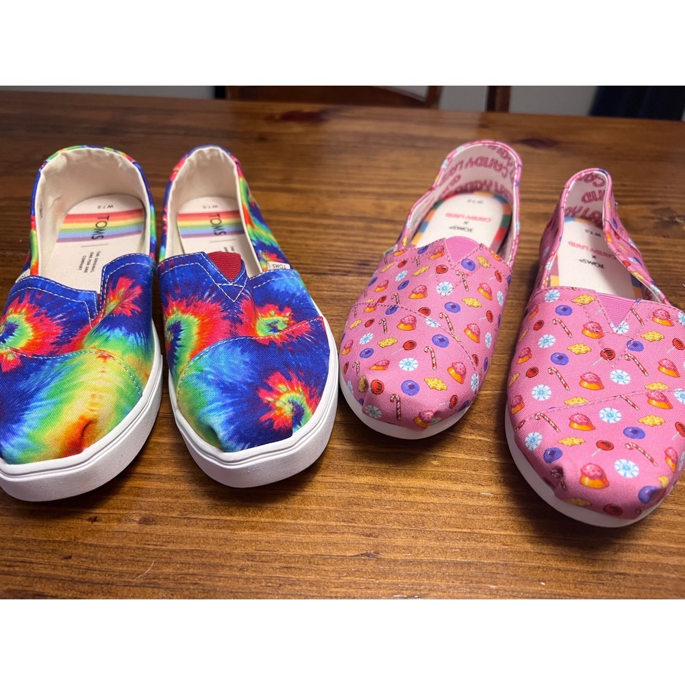 TOMS Alpargata Shoes Womens 7.5 Pink Candy Land & Tie Dye Set of 2 NEW